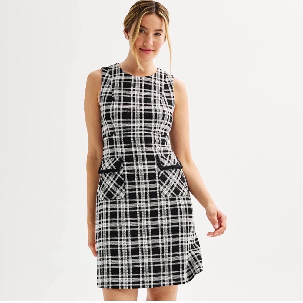 Andrew Marc Sleeveless Plaid Crewneck Front Pocket Dress Sz 10
